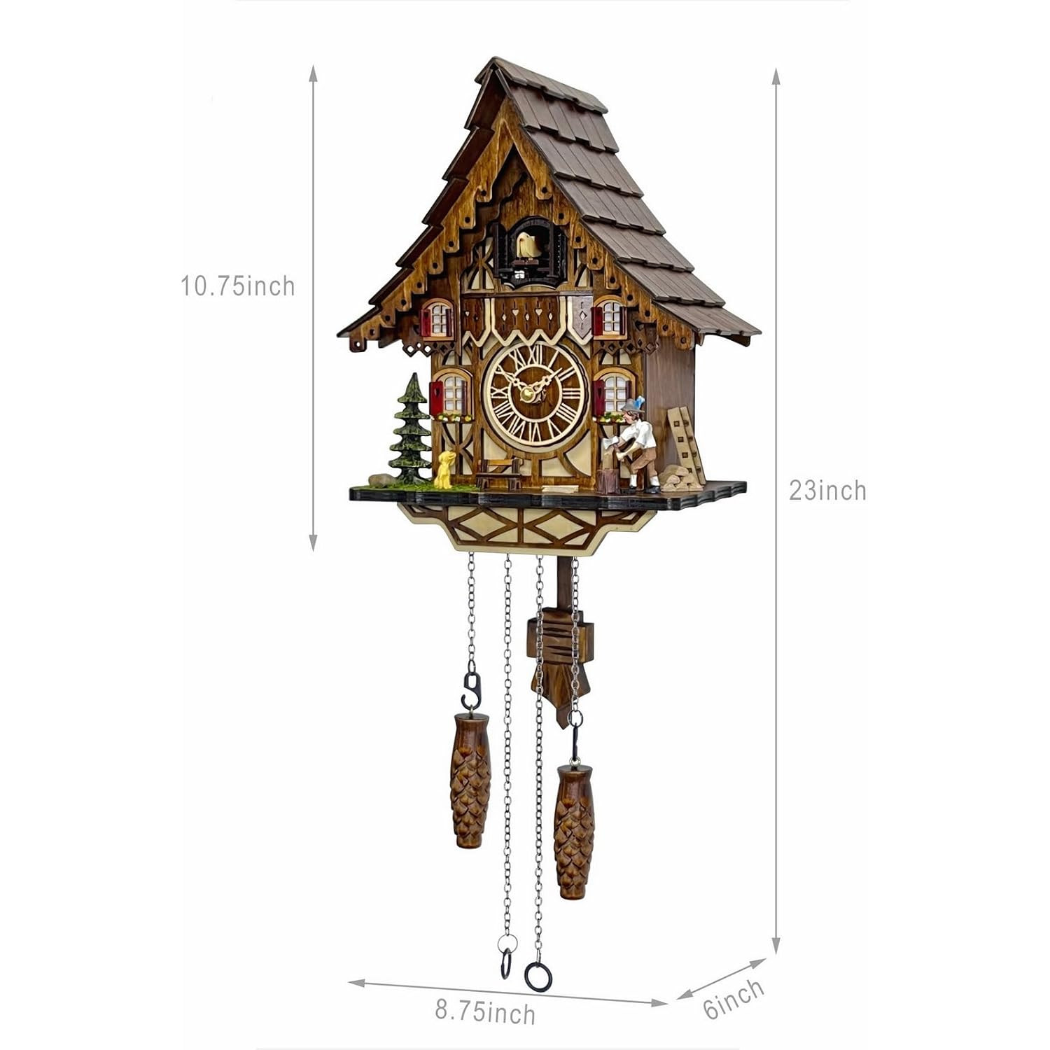Cuckoo Clock | Black Forest Style Wall Decor | Gift Box | Retro Cuckoo Clock, 12 Melodies, Volume Control, Night Mode, Wooden Home Decor, Gift Package, 8.75 X 23 Inch