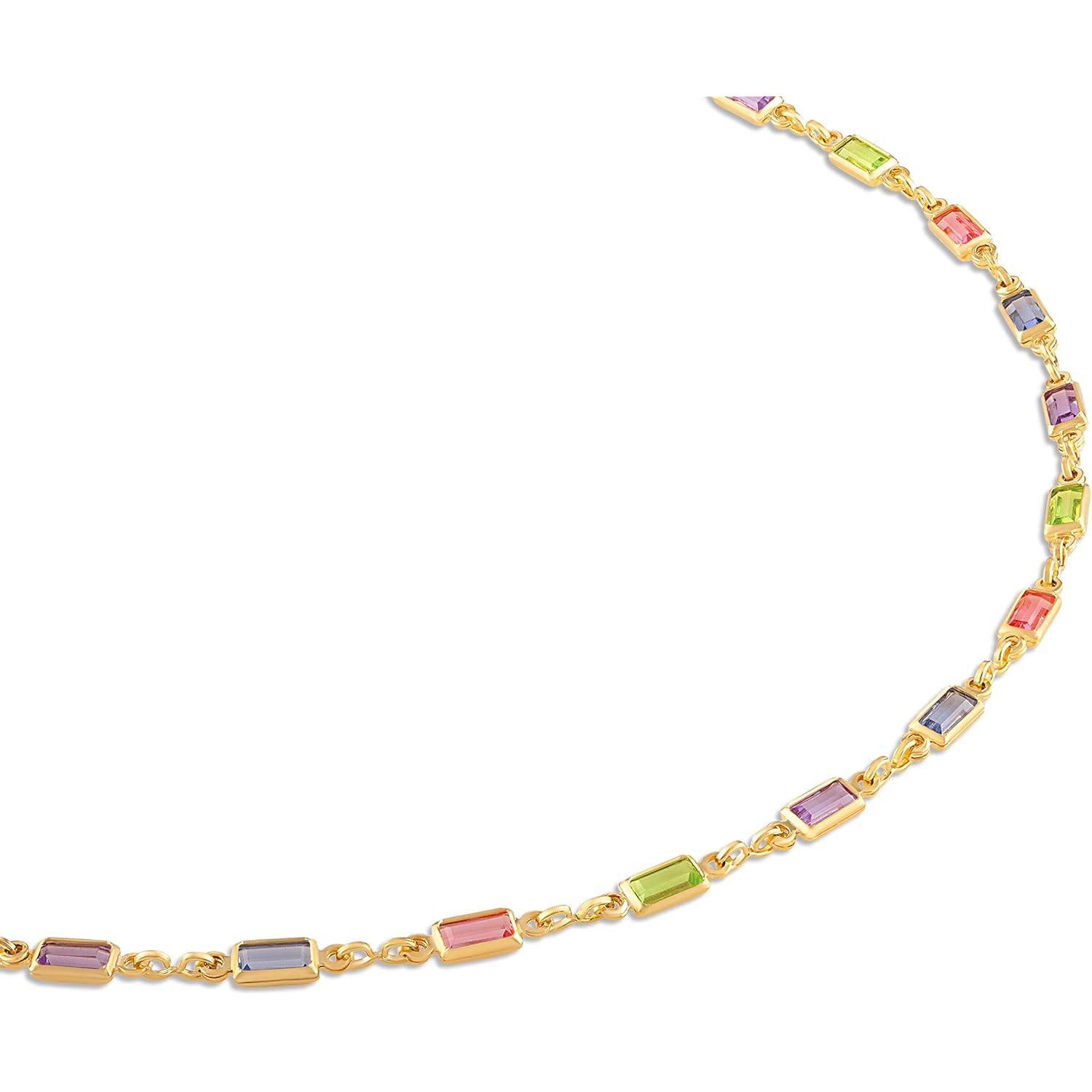 Barzel 18K Gold Plated Gold and Multi Color Crystal Baguette Anklet