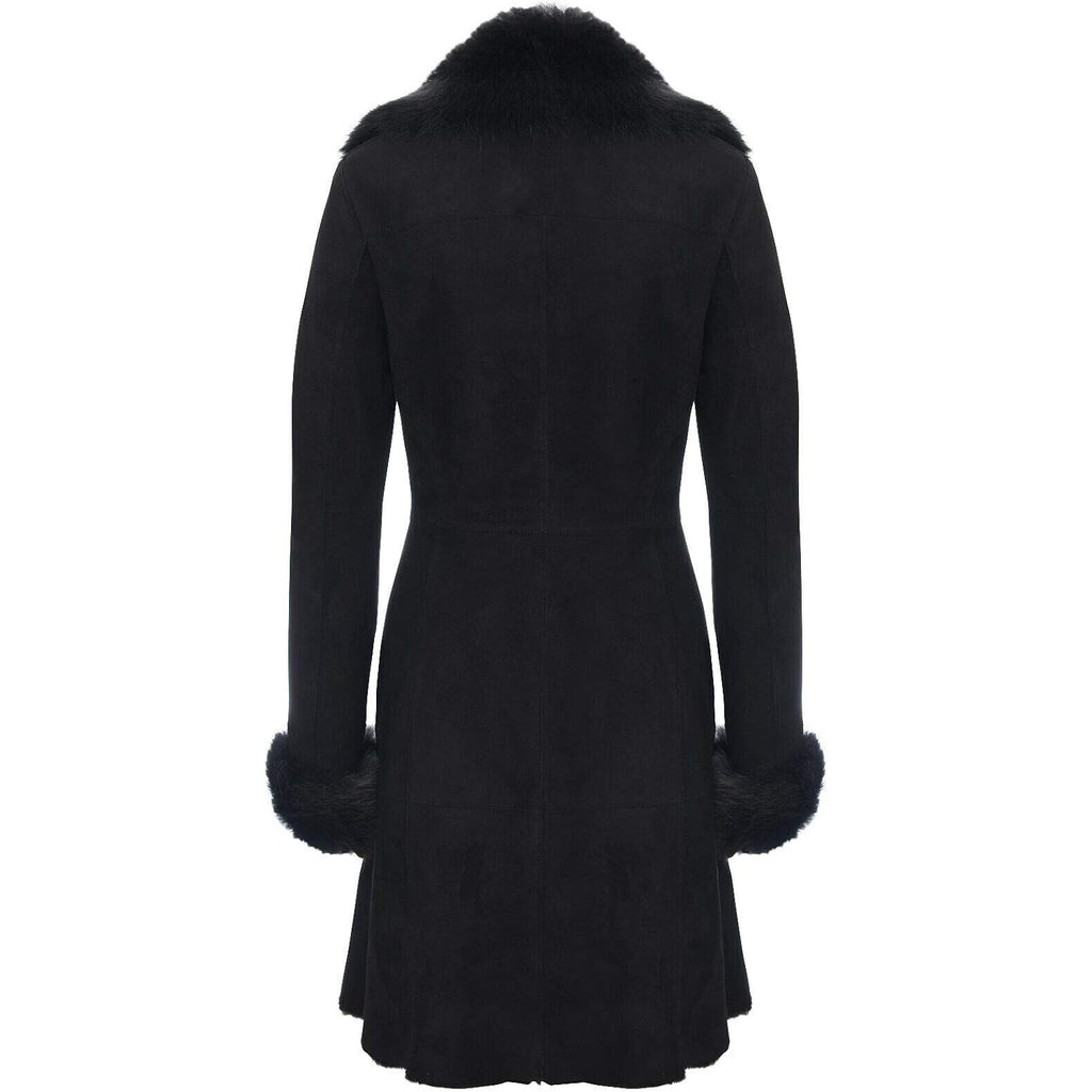 Infinity Leather Ladies Warm Black Suede Merino Shearling Sheepskin Coat With Toscana Collar