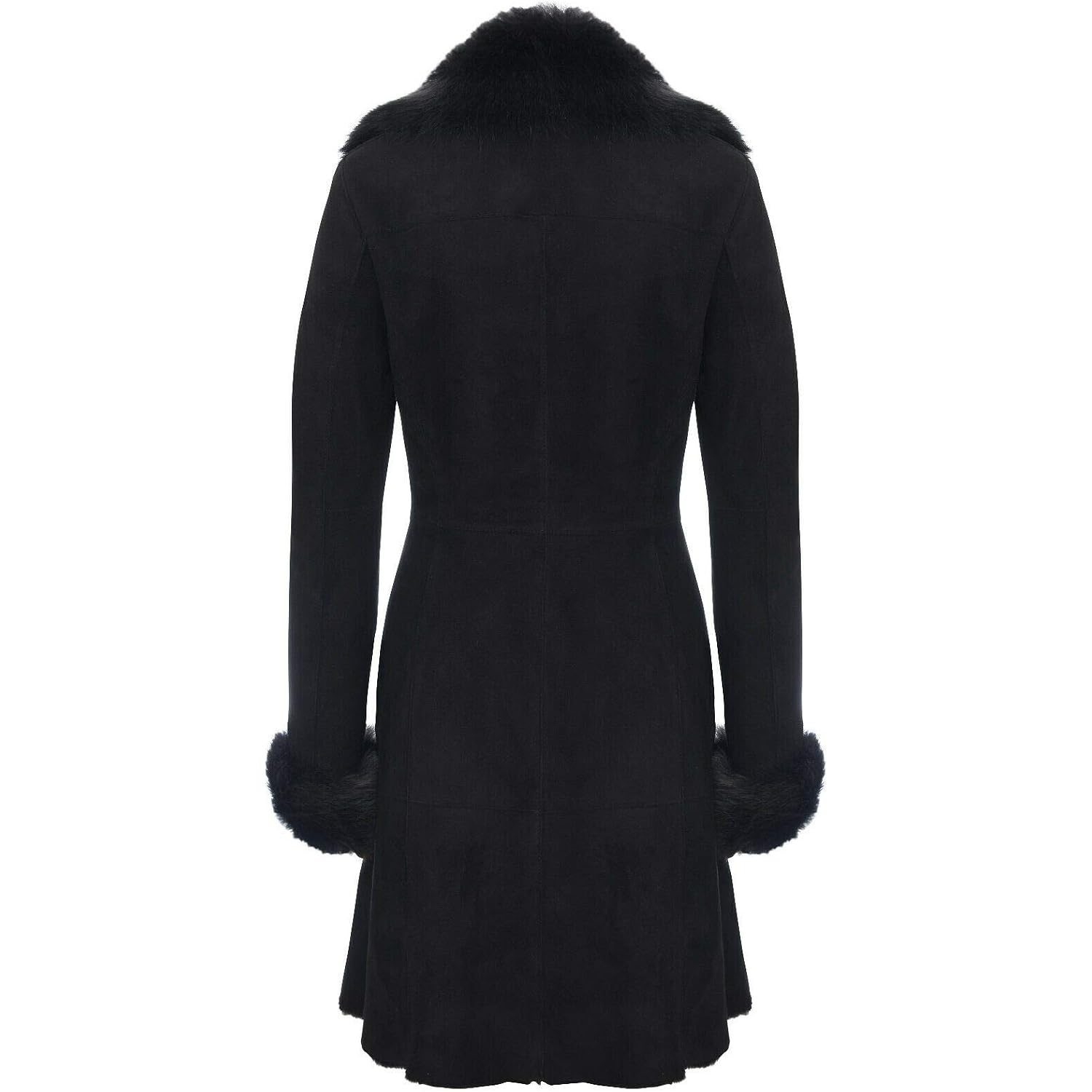 Infinity Leather Ladies Warm Black Suede Merino Shearling Sheepskin Coat With Toscana Collar