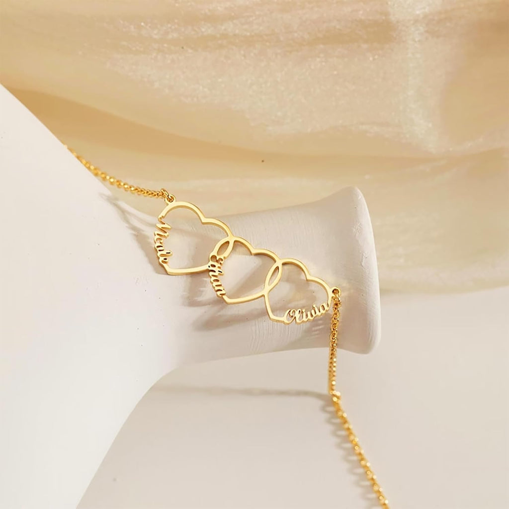 Ajiangwu Mothers Day Necklace with Names,18K Gold Plated Handmade Mom Necklace with Heart Custom Name Necklace Personalized Gifts for Women