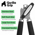Gorilla Grip Heavy Duty Stainless Steel Smooth Edge Manual Can Opener And Bottle Openers, Us Designed, Comfortable Handle, Oversized Handheld Turn Knob, Multifunctional Kitchen Tool, Onyx