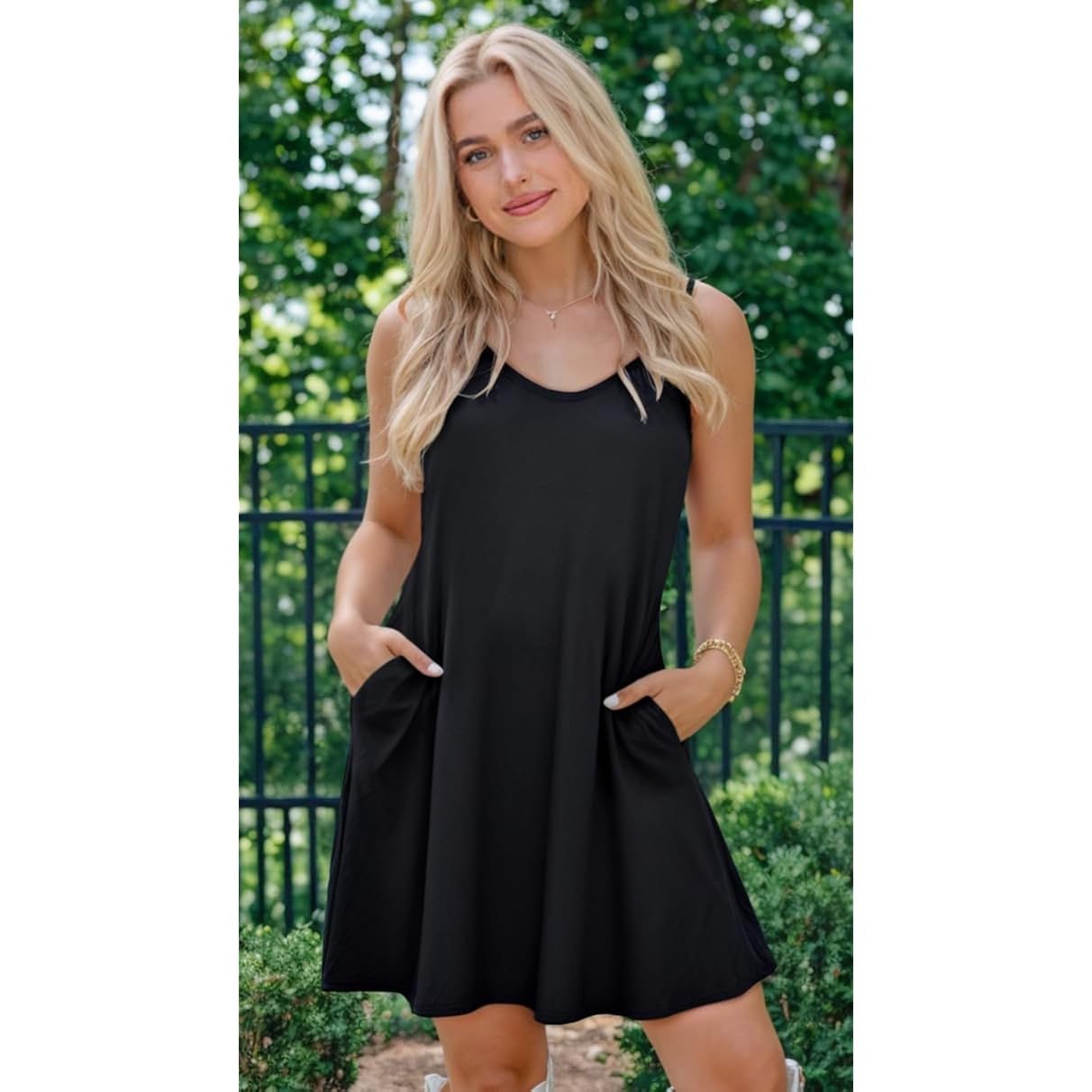 Elescat Womens Summer Dresses Spaghetti Strap V Neck Casual Sleeveless Sundress Beach Cover Ups With Pockets 2026