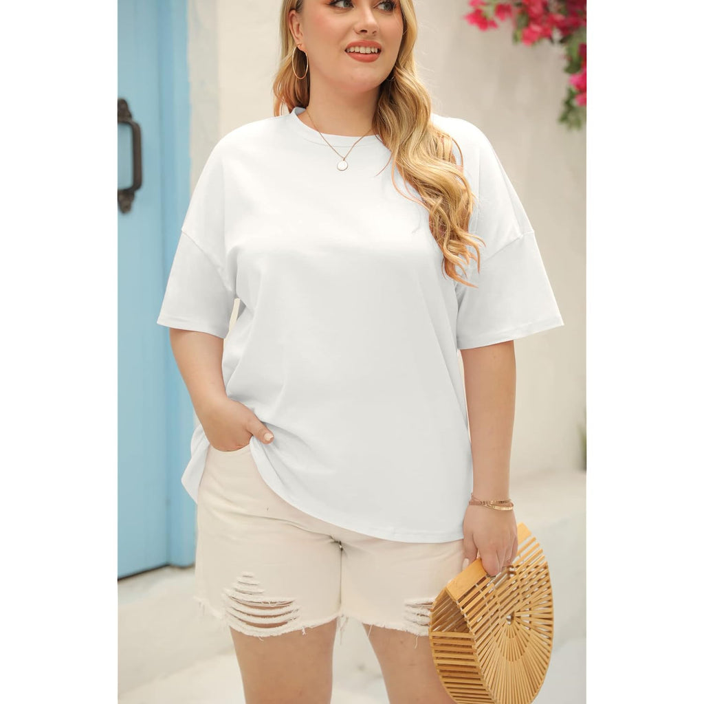 Fisoew Women'S Plus Size T Shirts Oversized Tees Summer Half Sleeve Crew Neck Tunic Tops