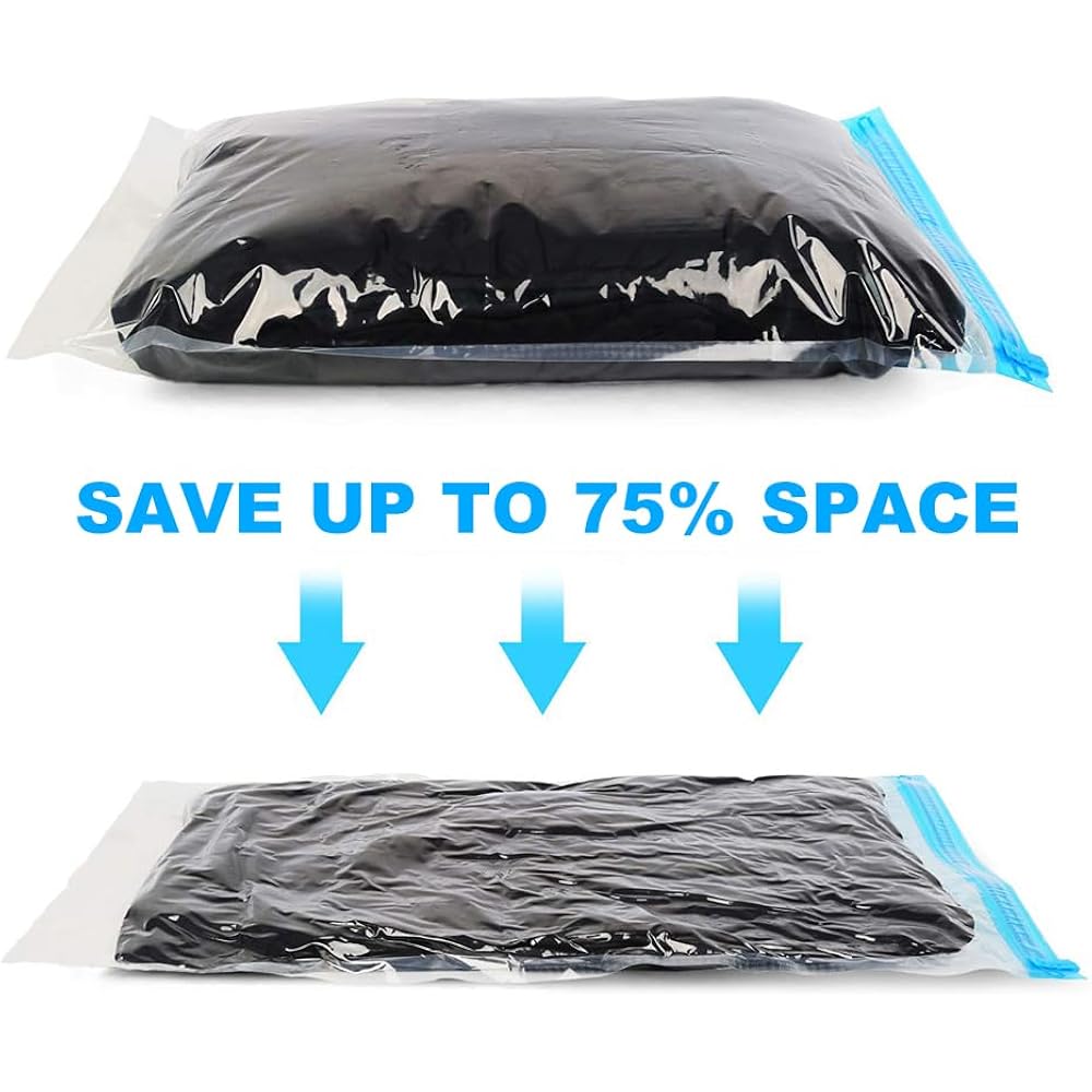 Compression Bags - Travel Essentials - 12 Pack Space Saver Bags - No Vacuum Pump Or Air Extractor Is Needed - Storage Accessorie And Home Packing Organizers (Transparent)