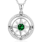 Peeshow Compass Birthstone Necklace for Women Wife, S925 Sterling Silver Gift for Wife Wedding Anniversary Birthday Gifts for Women Jewelry for Her Girlfriend I'd be Lost without You