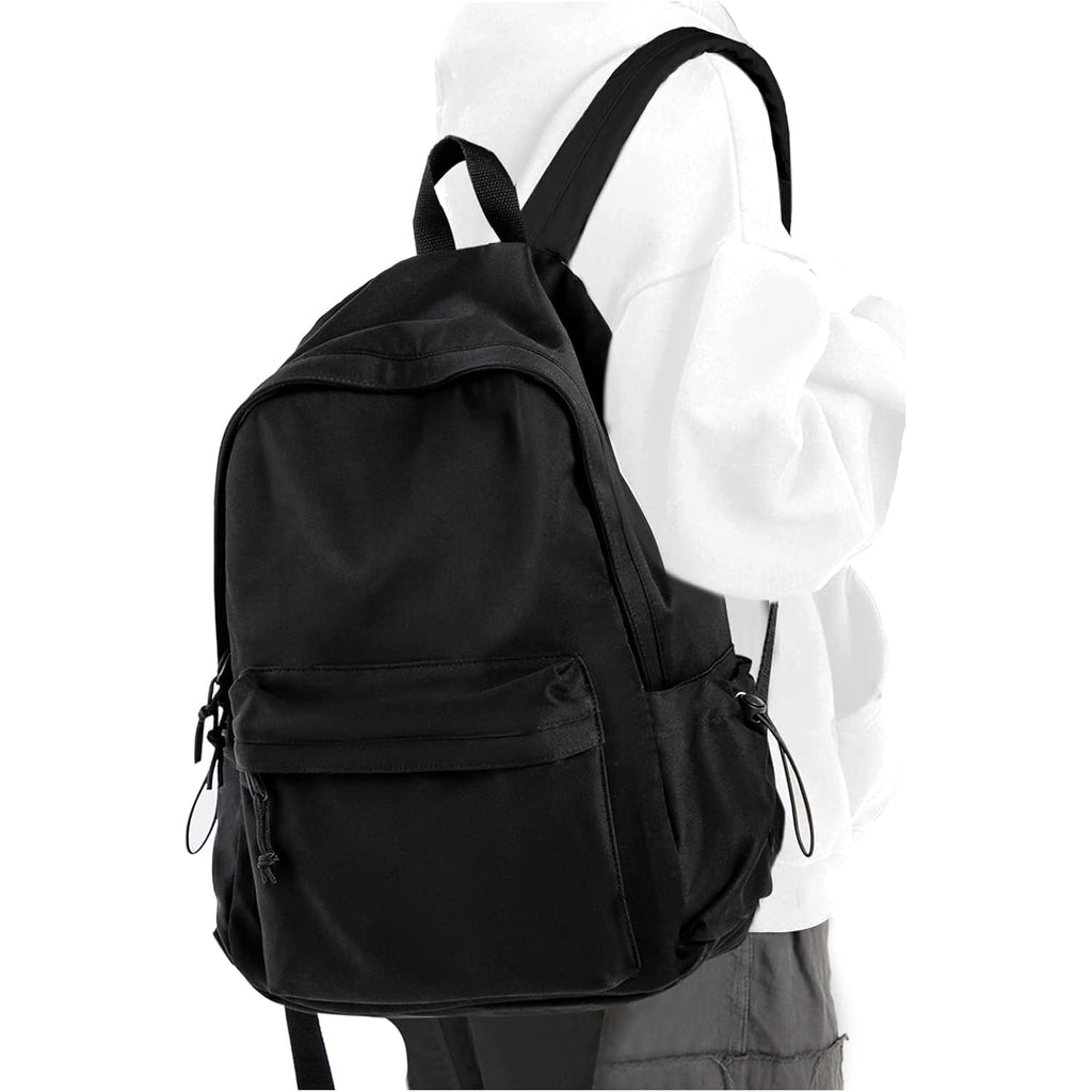 Black School Backpack For Girls Women Waterproof High School Book Bag Cute Backpack For Men Teens Boys, Lightweight Simple Middle School Back Pack Daypack