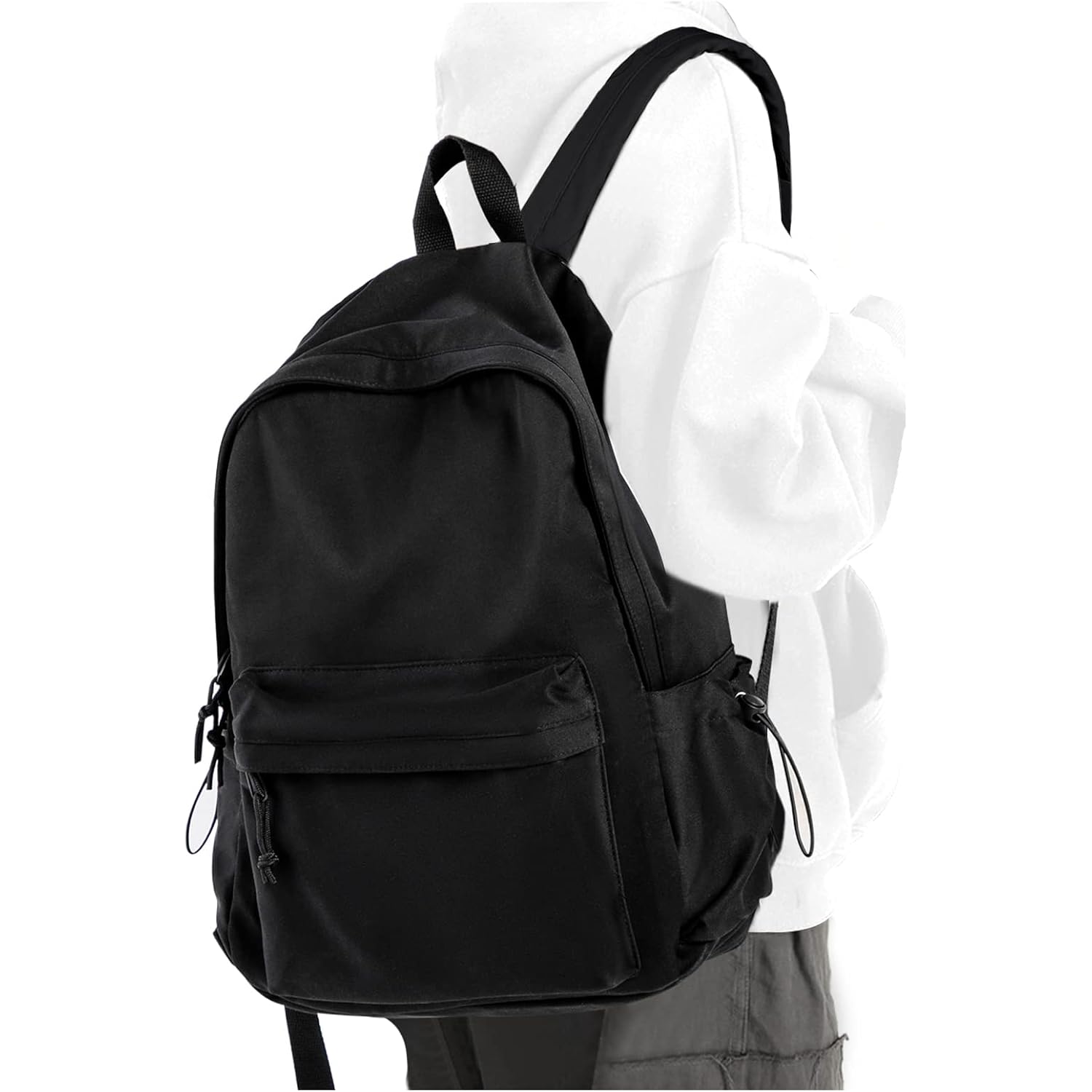Black School Backpack For Girls Women Waterproof High School Book Bag Cute Backpack For Men Teens Boys, Lightweight Simple Middle School Back Pack Daypack