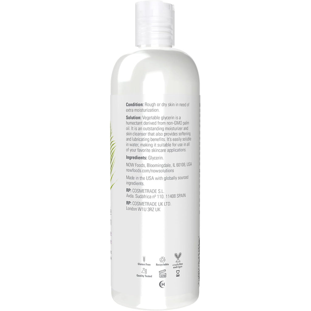 NOW Foods Solutions, Vegetable Glycerin, 100% Pure, Versatile Skin Care, Softening and Moisturizing, 16-Ounce