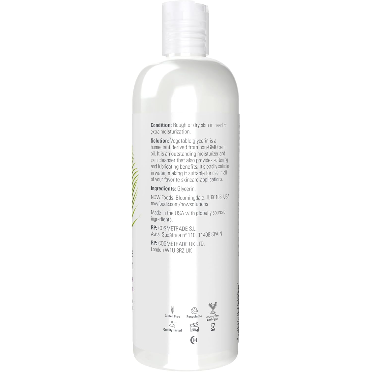 NOW Foods Solutions, Vegetable Glycerin, 100% Pure, Versatile Skin Care, Softening and Moisturizing, 16-Ounce