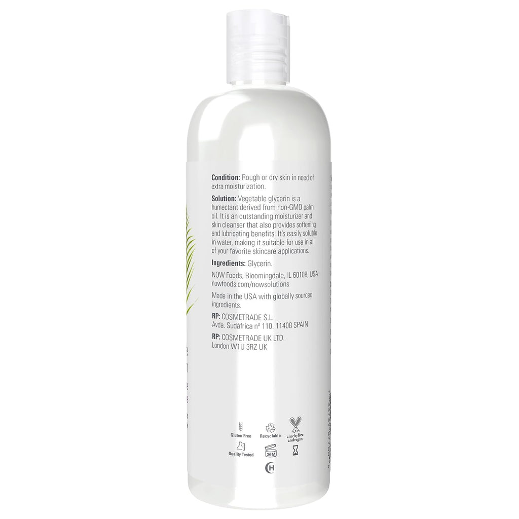 Now Foods Solutions, Vegetable Glycerin, 100% Pure, Versatile Skin Care, Softening And Moisturizing, 16-Ounce