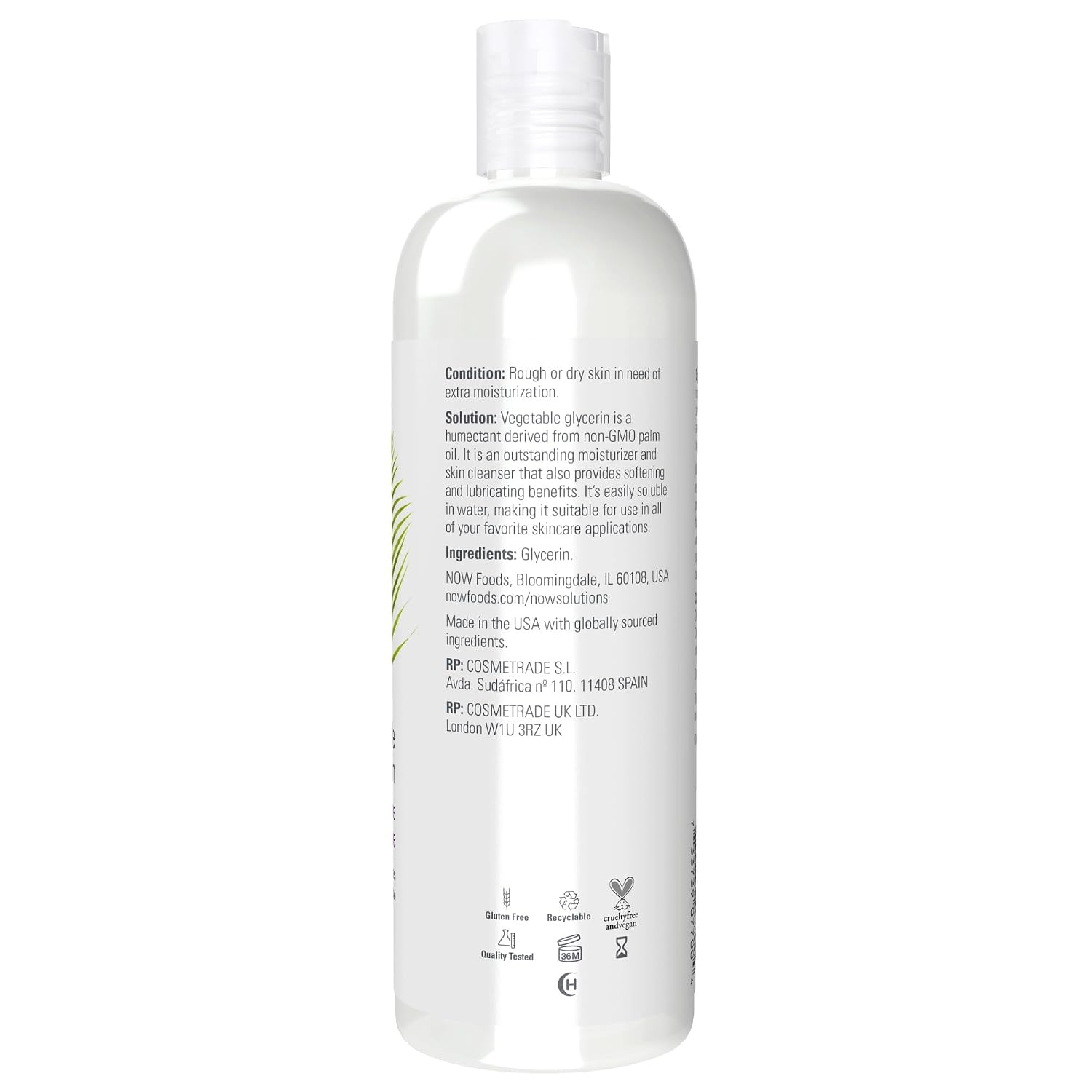 Now Foods Solutions, Vegetable Glycerin, 100% Pure, Versatile Skin Care, Softening And Moisturizing, 16-Ounce