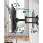 Pipishell Full Motion Tv Wall Mount For 26-65 Inch Flat Curved Tvs, Heavy Duty Single Articulating Arms, Corner Tv Mount Up To Vesa 400X400Mm And 77Lbs, Support Swivel, Tilt, Level Adjustment