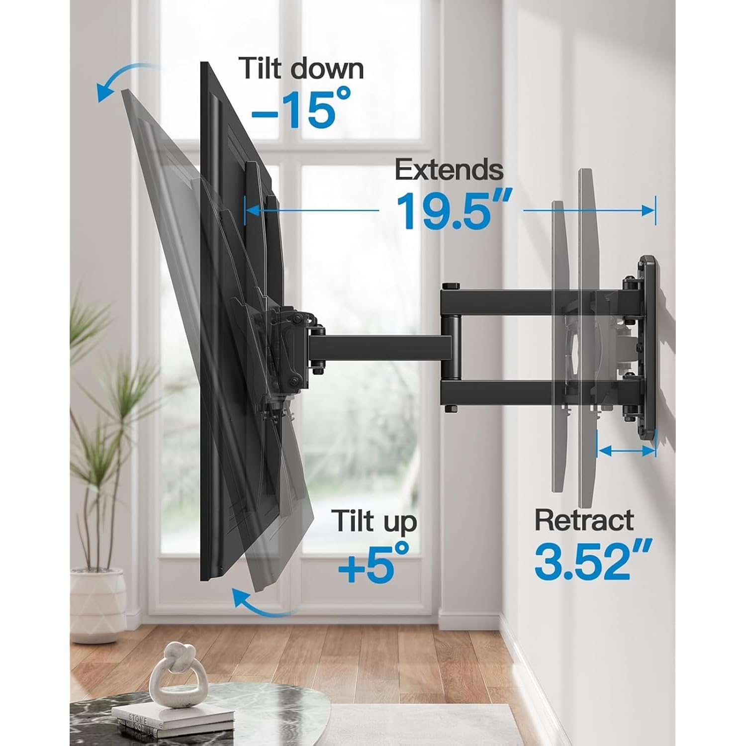 Pipishell Full Motion Tv Wall Mount For 26-65 Inch Flat Curved Tvs, Heavy Duty Single Articulating Arms, Corner Tv Mount Up To Vesa 400X400Mm And 77Lbs, Support Swivel, Tilt, Level Adjustment