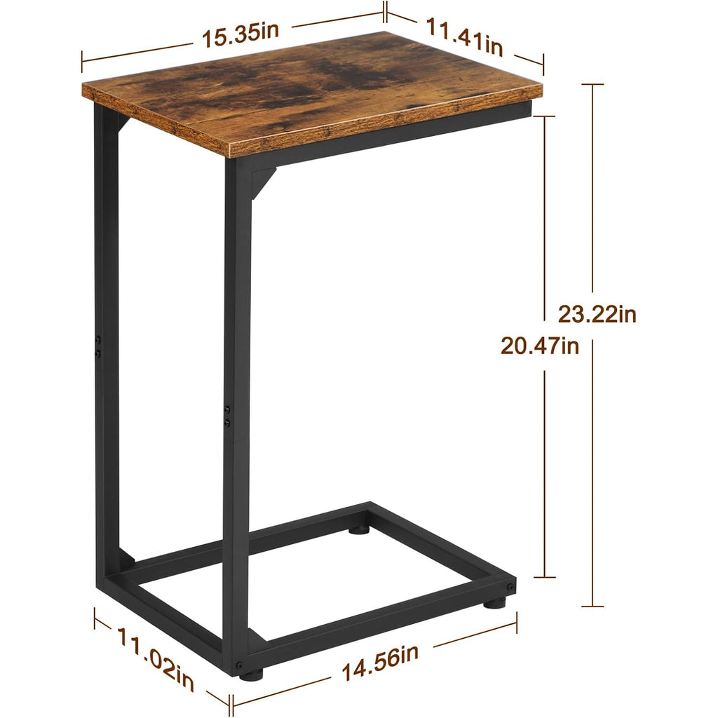 AMHANCIBLE C Shaped Side Table, End Tables Living Room Set of 2, Slide Under Couch Table for Sofa, TV Trays for Bedroom, Small Space, Rustic Brown HET02CBR