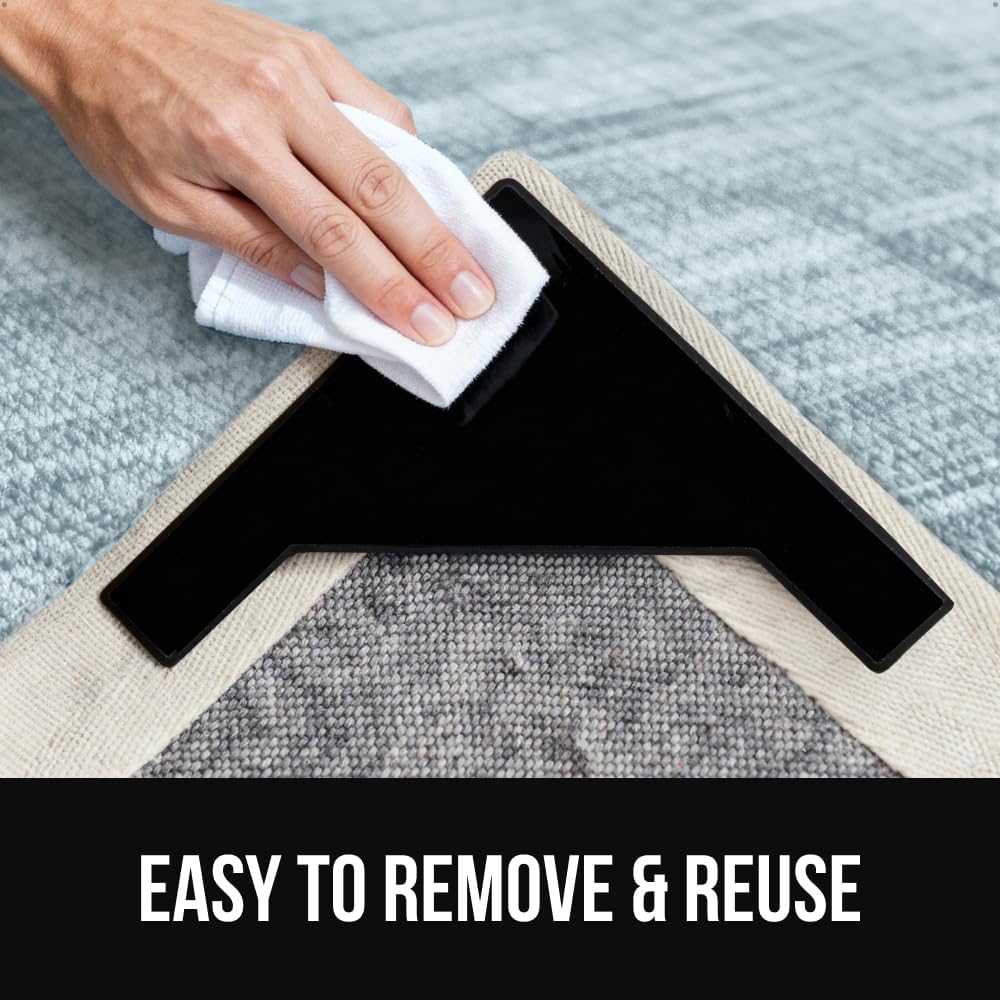 GORILLA GRIP® Extra Wide Dual Sided Rug Gripper Pads, Holds Carpet in Place on Hardwood Floors and Tile, Removable Reusable Sticky Corner Grippers, Universal Fit Floor Pad for Under Area Rugs, 4 Pack