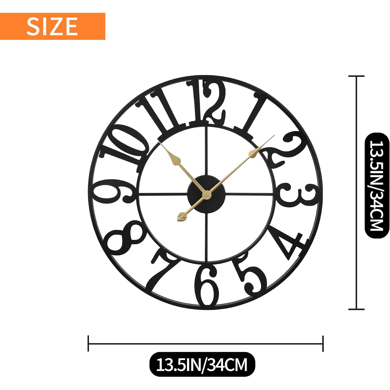 Large Wall Clocks,Silent,Non Ticking,Battery Operated Small Vintage Round Modern Metal Wall Clock For Living Room, Bedroom,Kitchen,Farmhouse,Office Decor-13.5 Inch(Black-Arabic Number)
