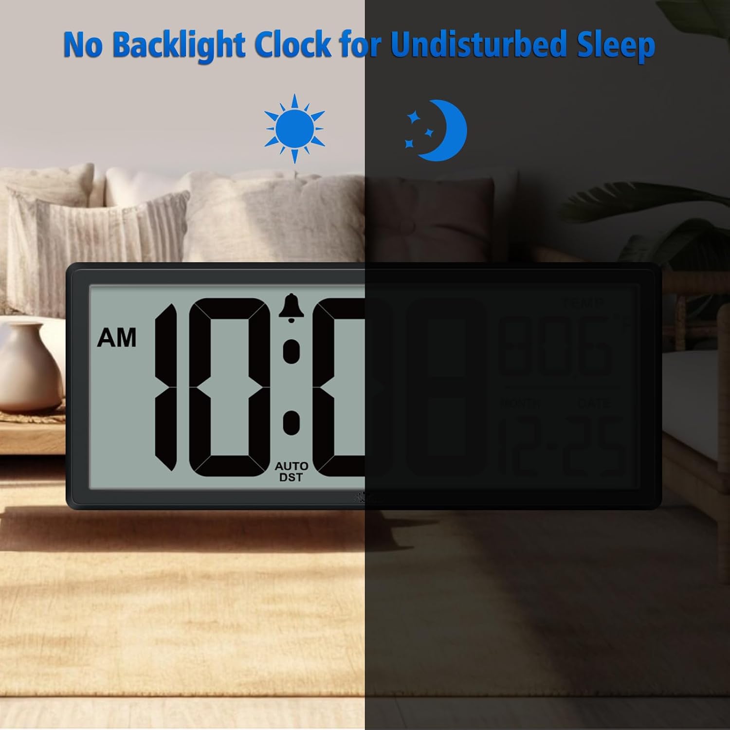 14.5'' Large Digital Wall Clock Battery Operated With Jumbo Numbers, Temperature And Date - Easy To Read And Set, Auto Dst