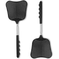 Fly Swatters 2 Pack, Durable Telescopic Stainless Steel Handle, Heavy Duty Black Bug Zapper Racket, Upgraded Plastic Fly Swatter Set For Indoor Outdoor Home Hiking Camping Garden