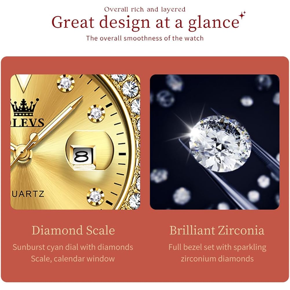 Olevs Ladies Watch Diamond Dress Quartz Analog Female Watches Stainless Steel Two Tone Waterproof Luminous Day Date For Womens Wrist Watch Gift