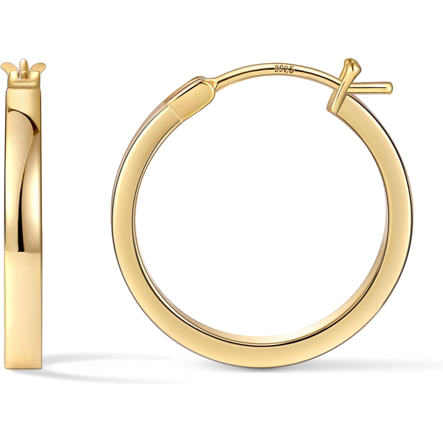 Gacimy Flatted Hoop Earrings for Women 14K Gold Plated with 925 Sterling Silver Post