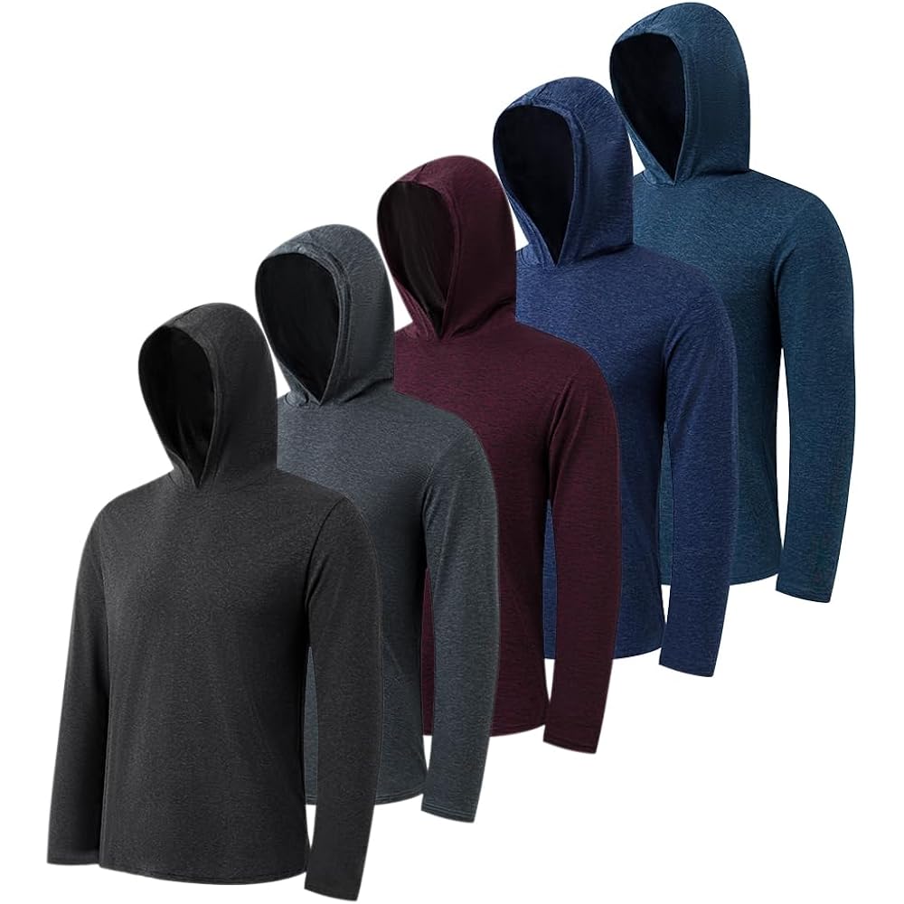 5 Pack Men'S Lightweight Pullover Hooded Tees – Long Sleeve Sweatshirts For Gym, Running, Fishing