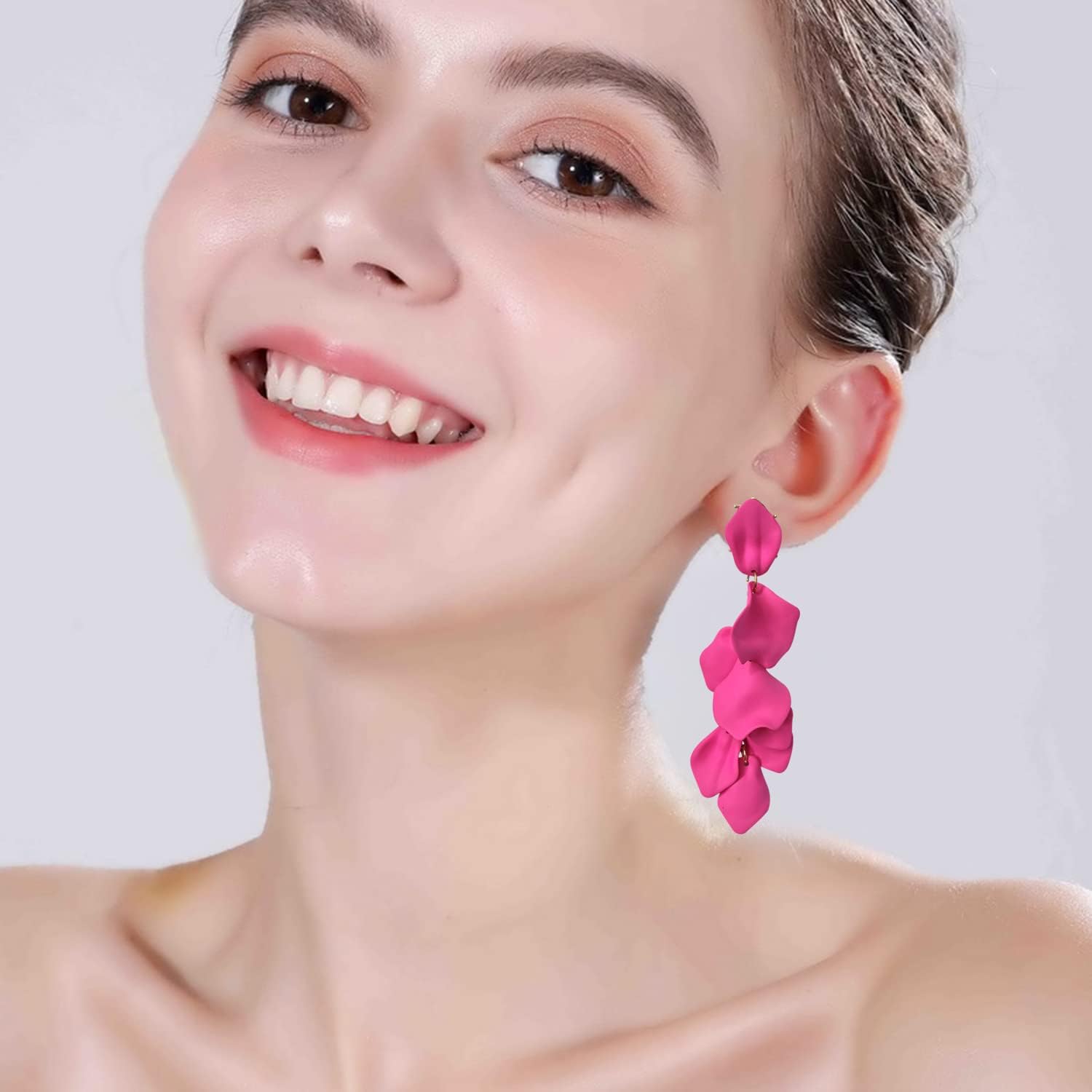 Long Acrylic Rose Petal Earrings Dangle Exaggerated Flower Earrings Drop Statement Floral Tassel Earrings for Women