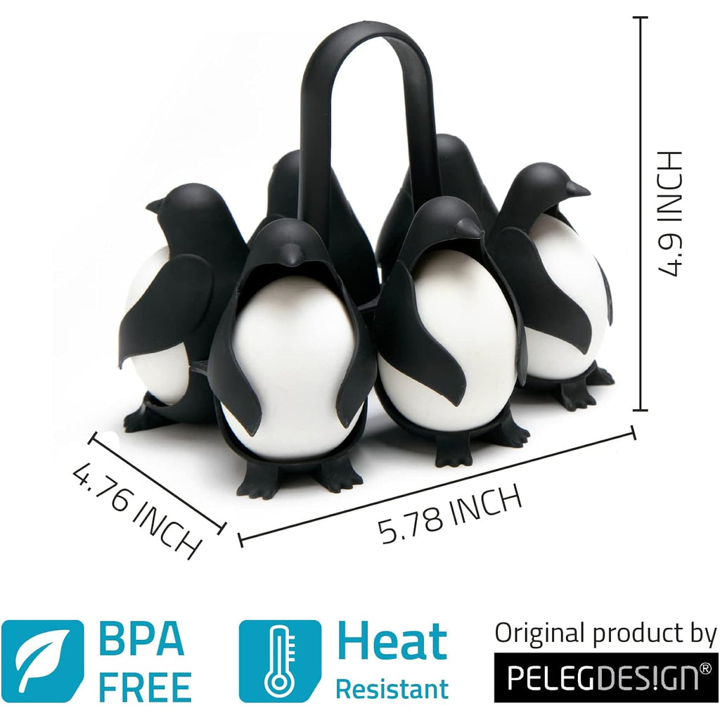 PELEG DESIGN Egguins Egg Cooker for Hard Boiled Eggs and Soft Boiled Eggs – 3-in-1 Boiled Egg Holder for Cooking, Fridge Storage & Serving – Unique Penguin Kitchen Gift, Holds 6 Eggs
