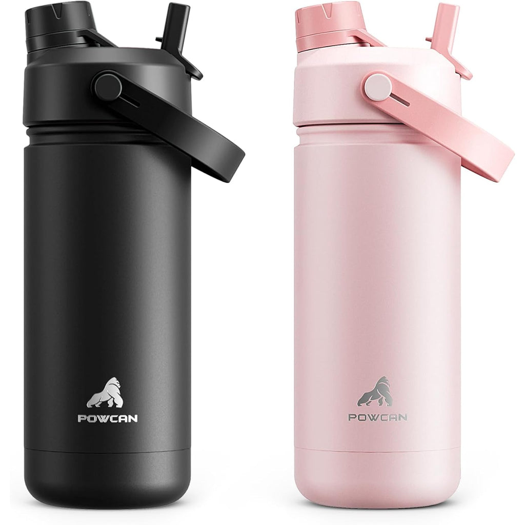 Powcan 2 Pack 18 Oz Kids Insulated Water Bottle For School: Leakproof, 2-In-1 Straw Spout Lid, Bpa-Free, Keep Cold 24 Hrs, Stainless Steel Cup For Sports, Travel, Gift For Girls Boys Daughters Sons