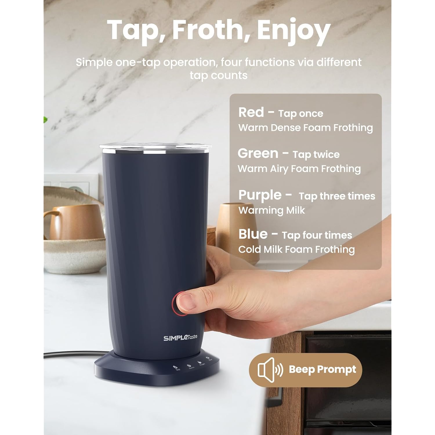 Simpletaste Milk Frother, 4-In-1 Electric Milk Frother And Steamer, Automatic Warm And Cold Foam Maker And Milk Warmer For Latte, Cappuccinos, Dark Blue