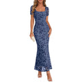 Merokeety Women Summer Floral Wedding Guest Maxi Dress 2026 Formal Short Sleeve Square Neck Bodycon Cocktail Party Long Dress