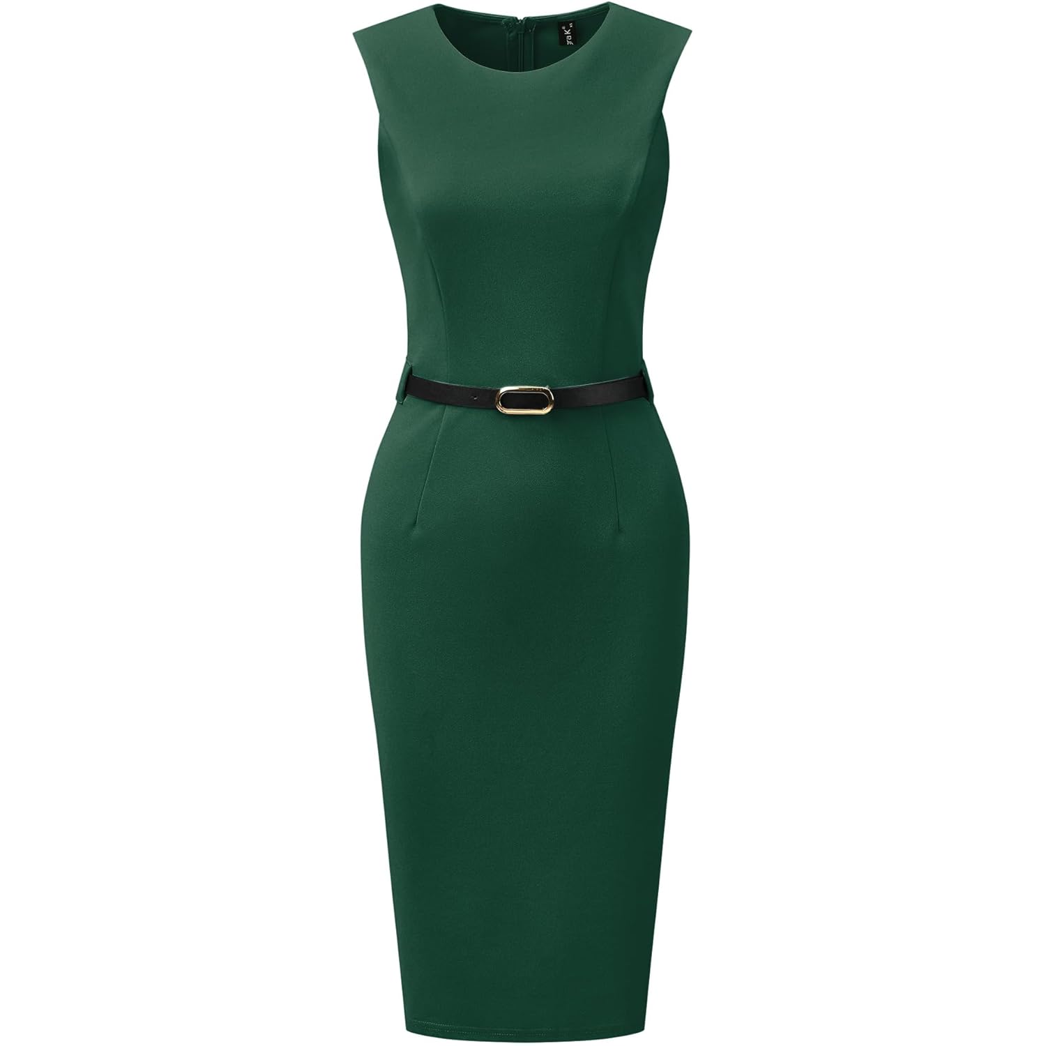 Work Dress for Women's Sleeveless Office Round Neck Belted Business Pencil Dresses