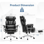 Dumos Home Office Desk Executive Chair - Ergonomic Big Tall High Back With Footrest & Lumbar Support, Reclining Height Adjustable, Comfy Pu Leather Computer Gaming With Swivel Wheels, Black