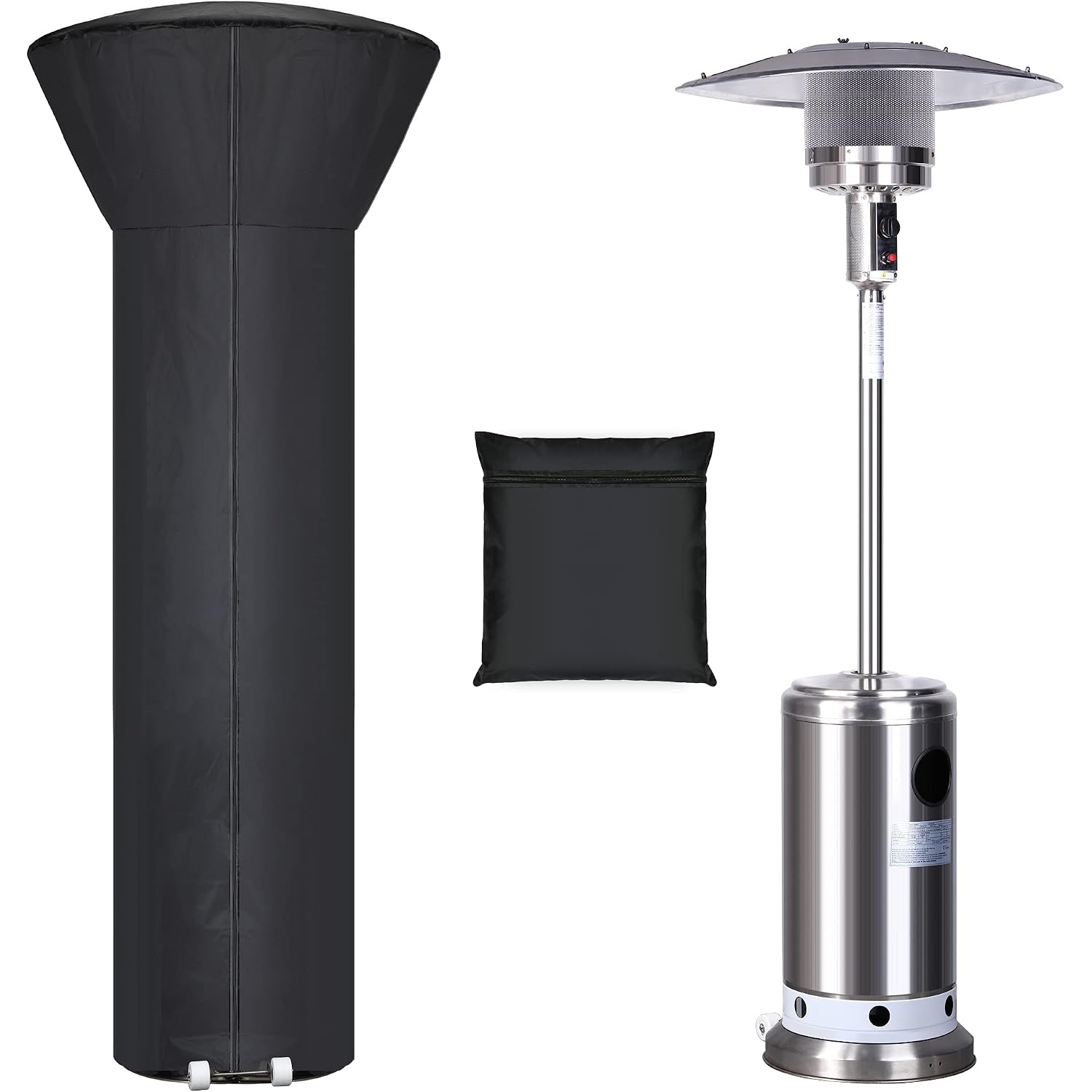 Patio Heater Covers With Zipper And Storage Bag,Waterproof,Dustproof,Wind-Resistant,Sunlight-Resistant,Snow-Resistant,Black,89'' Height X 33" Dome X 19" Base