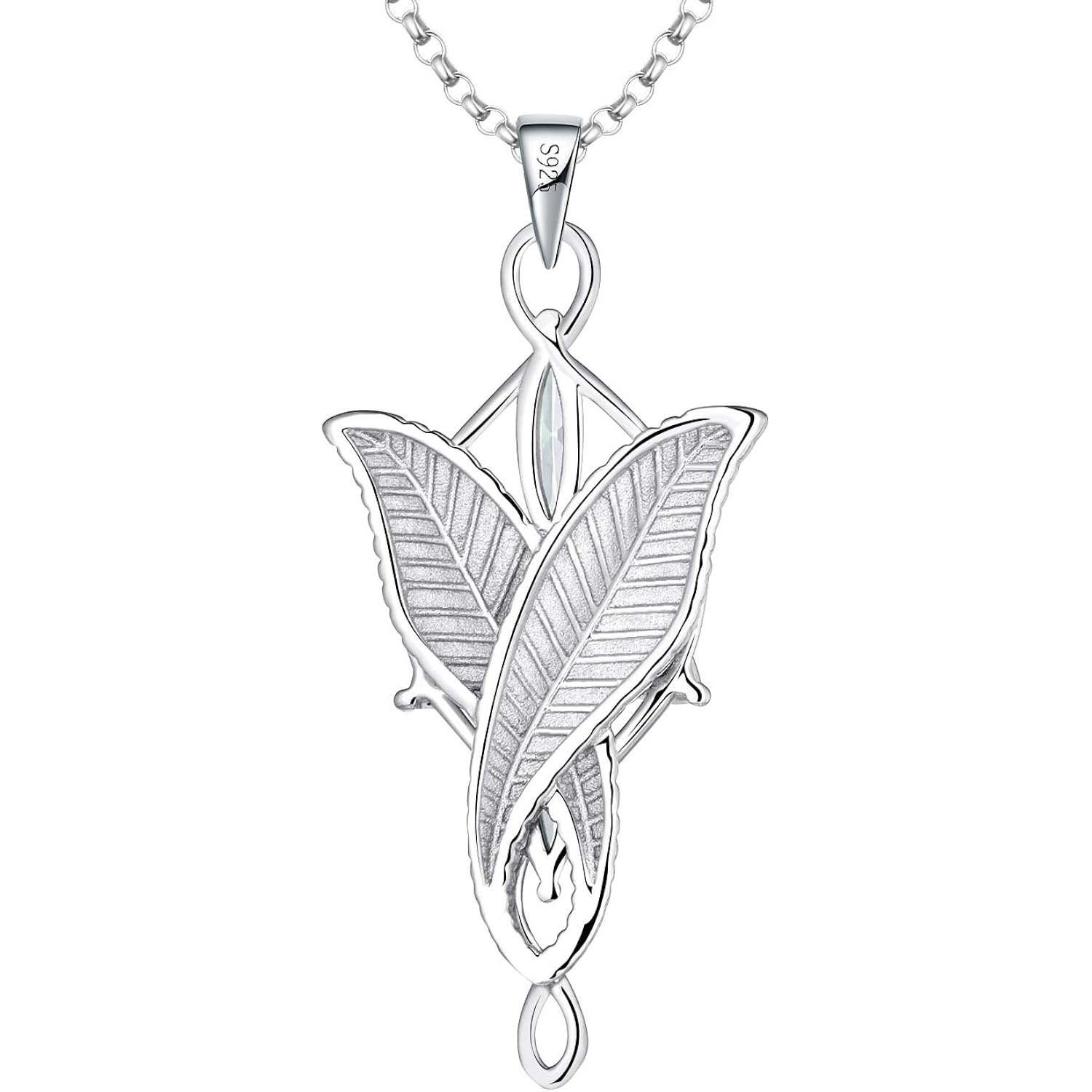 JO WISDOM Arwen Evenstar Necklace,925 Sterling Silver Lord of The Ring Hobbit Pendant Necklace with 5A Cubic Zirconia,Elvish Jewelry for Women