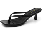 Kitten Heels For Women Square Toe Sandals Flip Flop Heels Thong Sandals Comfortable Summer 2 Inch Heels Sandals