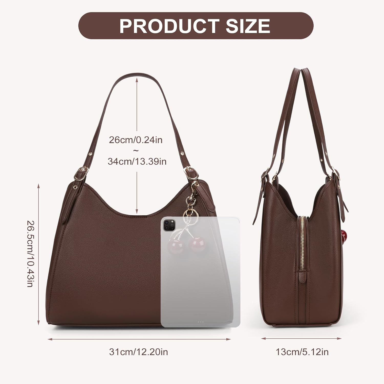 Brown Leather Tote Bag For Women Slouchy Purse Hobo Shoulder Bag Designer Handbags For Work Shopping Daily