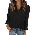 Zeagoo Women Blouses Chiffon Long Sleeve Button Down Shirts Business Causal Dressy Work Top V Neck Summer Spring Clothes