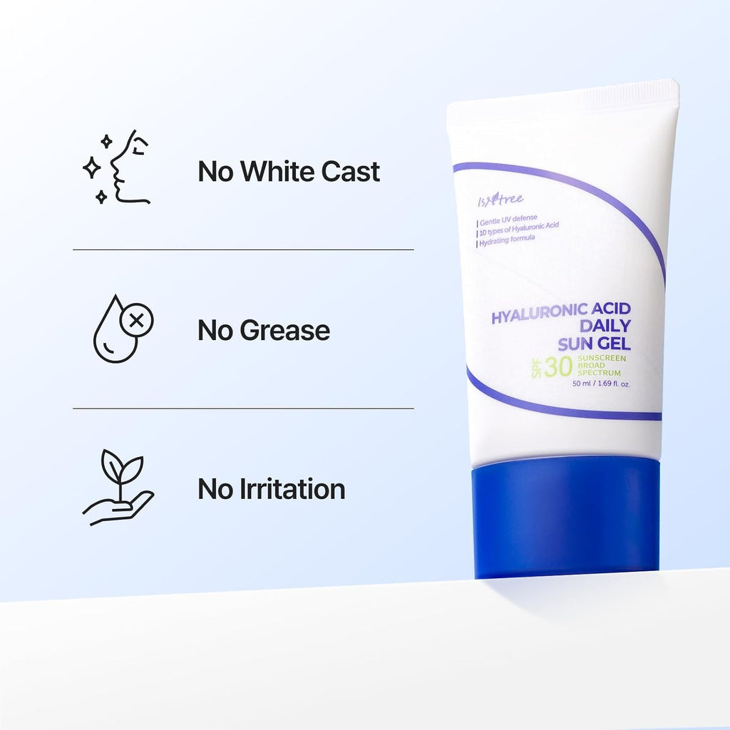 Isntree Hyaluronic Acid Daily Sun Gel Spf 30 | Korean Face Sunscreen With Hyaluronic Acid | Lightweight, Moisturizing Daily Sunscreen, No White Cast, 1.69 Fl Oz