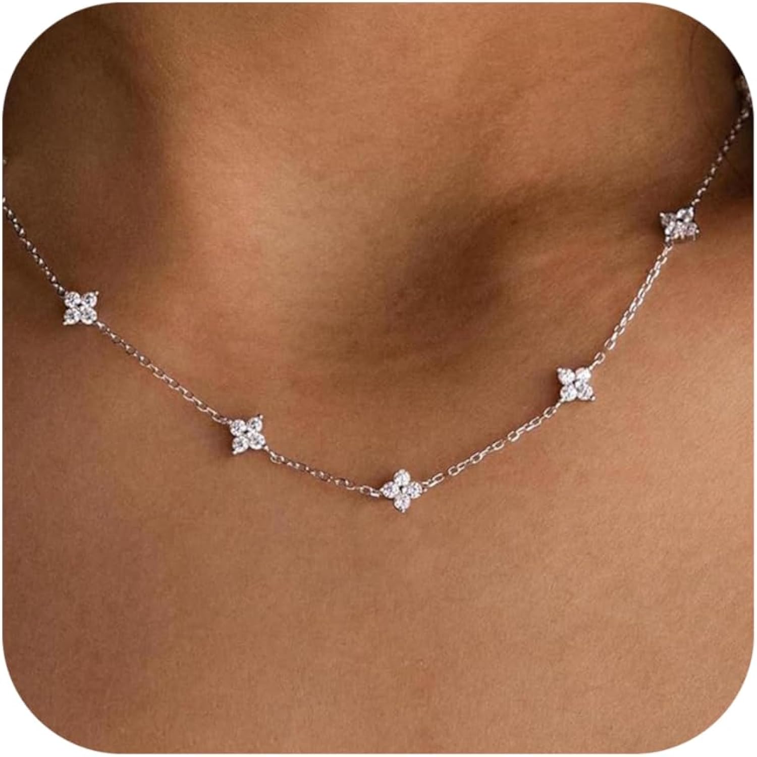 Mothers Day Gifts - Dainty Silver Gold Necklaces for Women Cute Station Choker Simulated Diamond Necklace Simple Layering CZ Necklace Trendy Jewelry Gifts