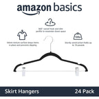 Amazon Basics Velvet Non-Slip Skirt Clothes Hangers With Clips, 360 Degree Rotatable Hook, Organize Pants And Skirts, Black/Silver, 24-Pack