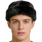 SIQITECHNO Mens Winter Trapper Hat Faux Mink Fur Russian Ushanka Cossack Style Trooper Hat Warm Dad Cap Outdoor Hunting Snow Skiing Cap Black