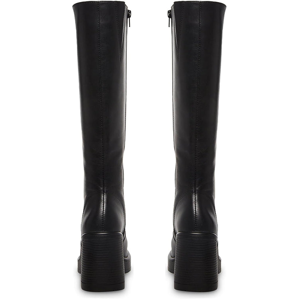 Black Leather Boots Platform Boots For Women Fashion Square Toe Chunky Block Heeled Boots Side Zip
