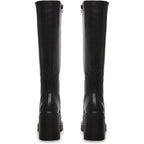 Black Leather Boots Platform Boots For Women Fashion Square Toe Chunky Block Heeled Boots Side Zip