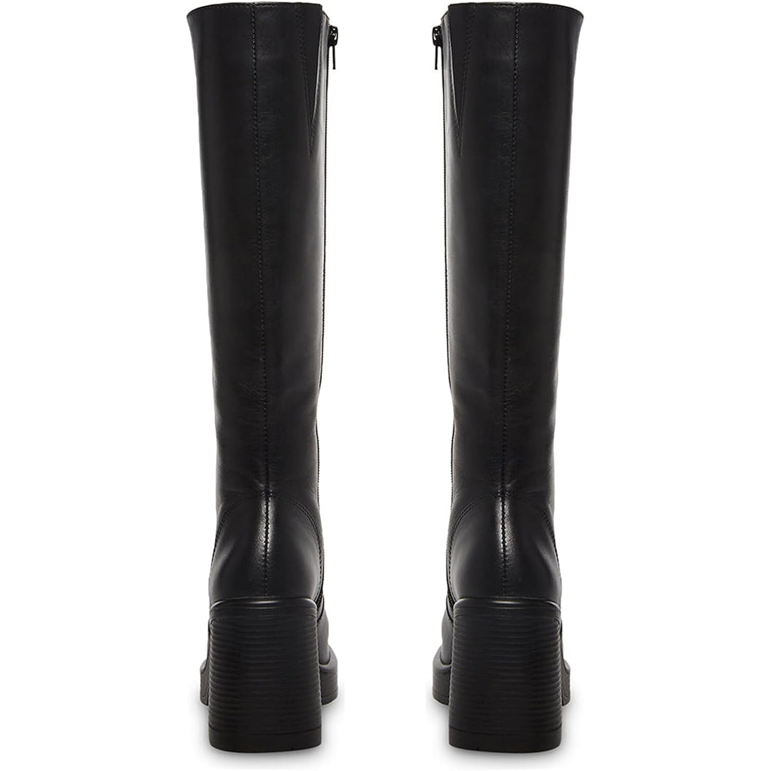 Black Leather Boots Platform Boots For Women Fashion Square Toe Chunky Block Heeled Boots Side Zip