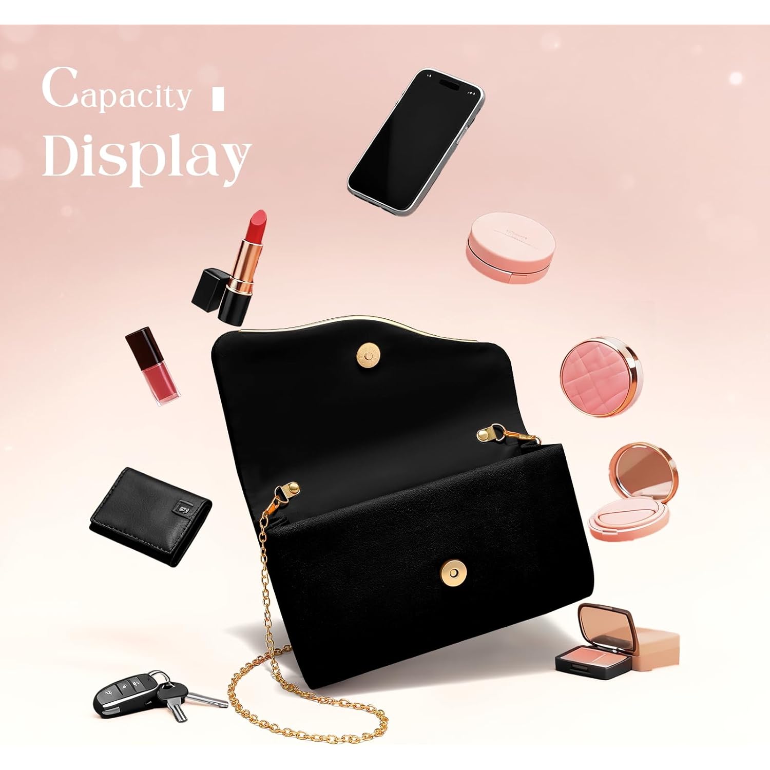 Clutch Purses for Women Formal Evening Clutch with Detachable Chain Faux Suede Purse for Wedding Party