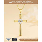 Moissanite Cross Necklace for Women Wife, 18K Gold Filled Sterling Silver Cross Pendant Chain Jewelry, Anniversary Birthday Gifts for Women Wife Her with LED Light-Up Gift Box and Gift Card-1CT