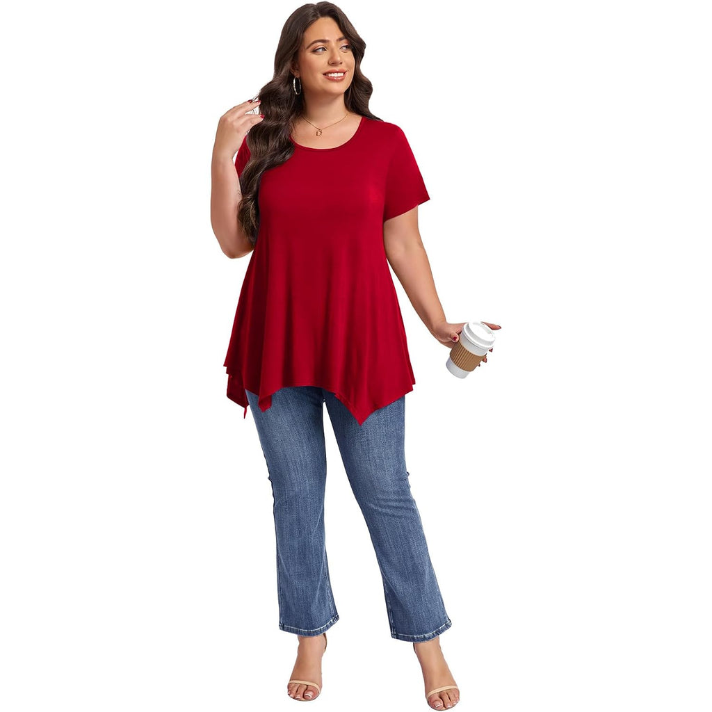 LARACE Short Sleeve Shirts for Womens Plus Size Tops Casual Summer Clothes Asymmetrical Tunic Blouses