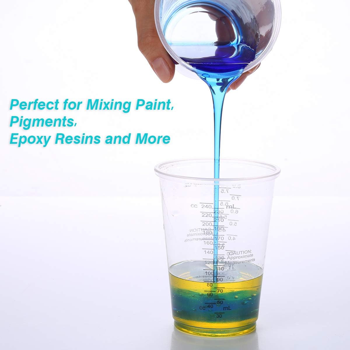 Xuxu 100Pcs 8Oz Graduated Clear Plastic Measuring Cups With 100Pcs Wooden Stirring Sticks For Mixing Paint, Pigments, Epoxy Resins, Resins