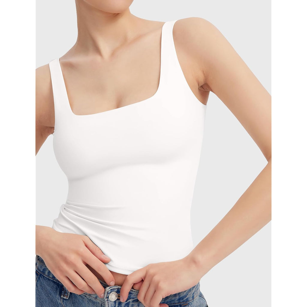 Women's Square Neck Tank Top Sleeveless Double Lined Basic Tops Sharp Collection